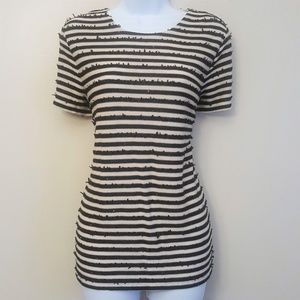 NWT Talbots Sequin Fringe Striped Top T Shirt Sz L
